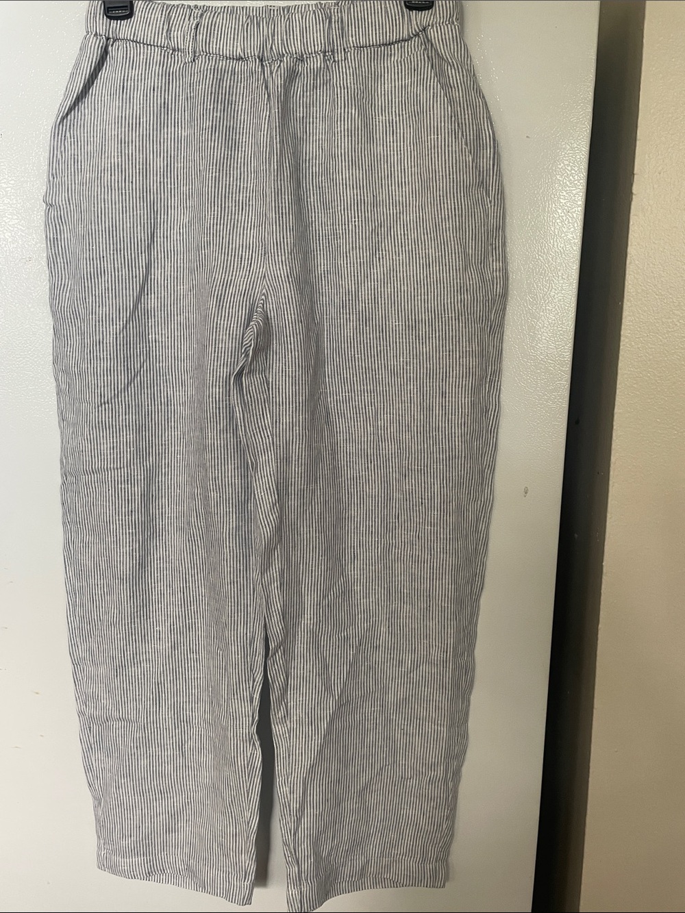 Quince XS 100% Linen NWT Pockets Elastic Waistband Blue Pinstripe Everyday Pant